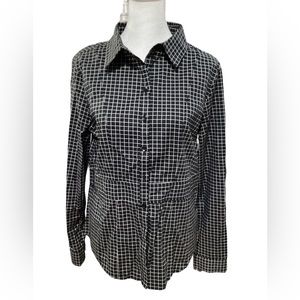 EUC Simply Styled By Sears Women's Top Small Black‎ White Blouse Button Up #906